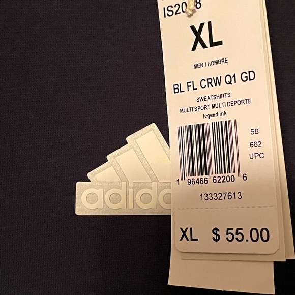 NWT• ADIDAS Big Logo Crew Neck Long Sleeve Sweatshirt.”Legend Ink” Blue, Size:XL - Picture 6 of 11